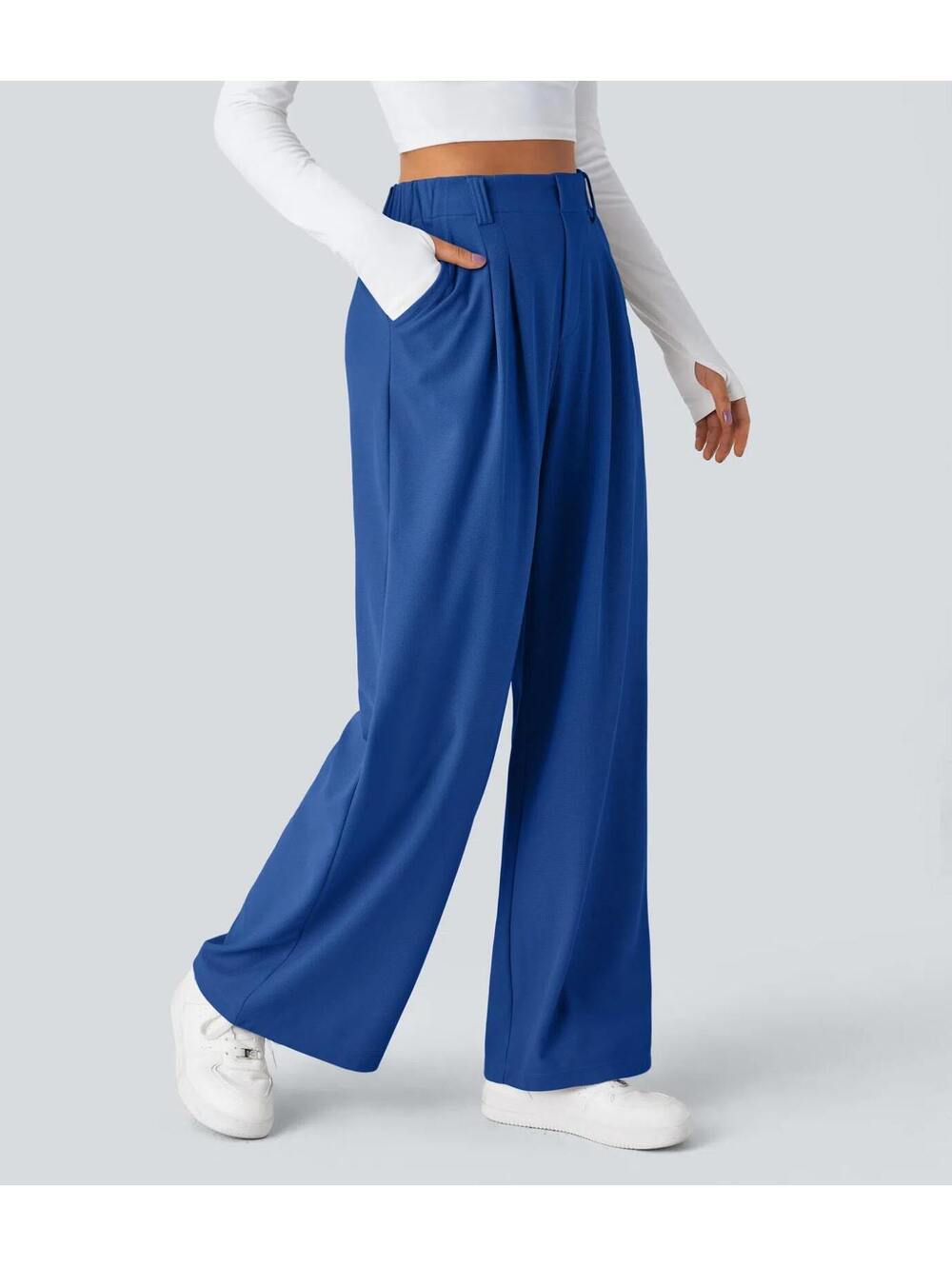 HALARA High Waisted Pocket Wide Leg Waffle Work Pants Size L Reg - Picture 2 of 3